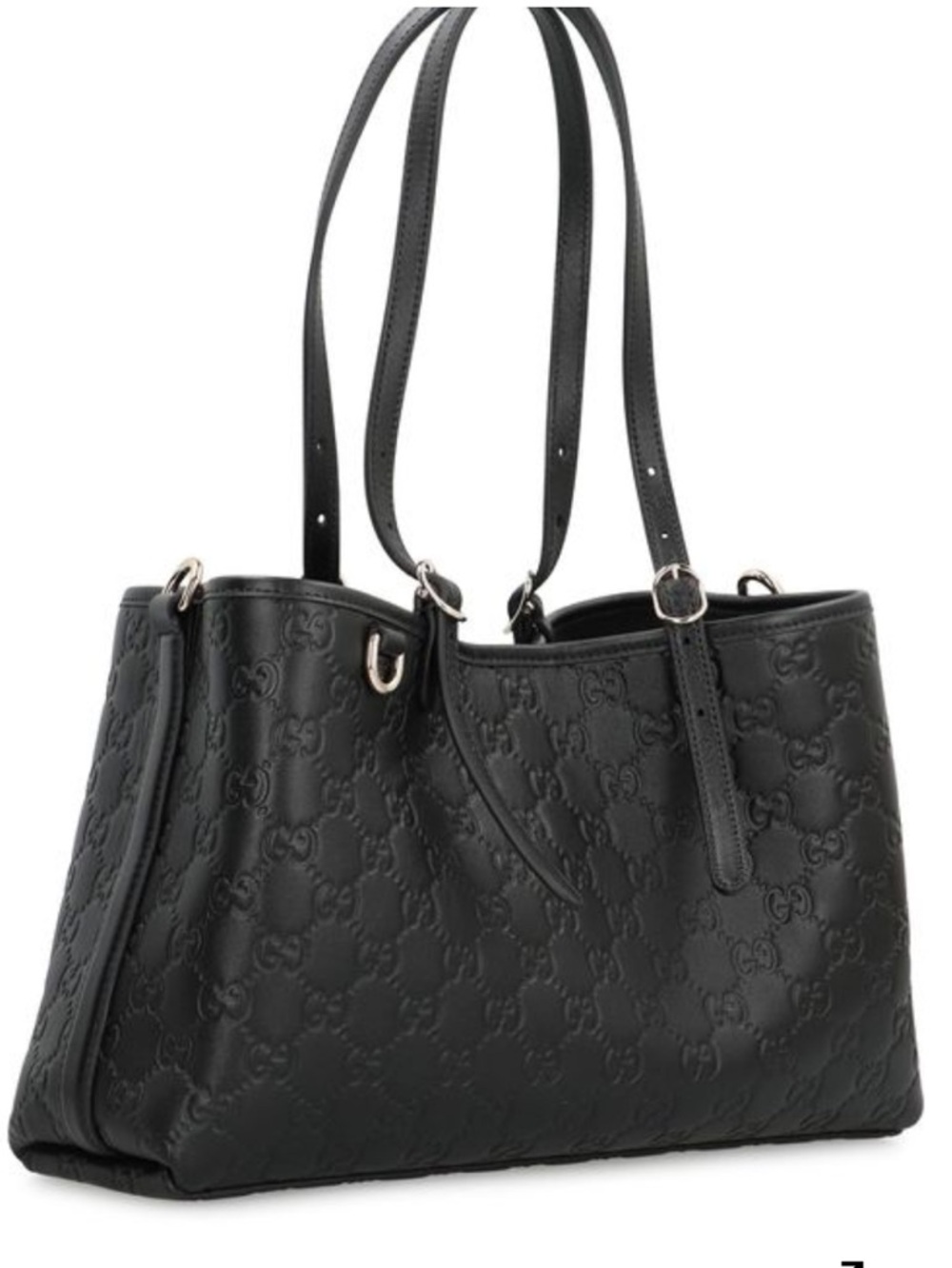 Gucci Black Embossed GG Leather Tote with Double Shoulder Straps
